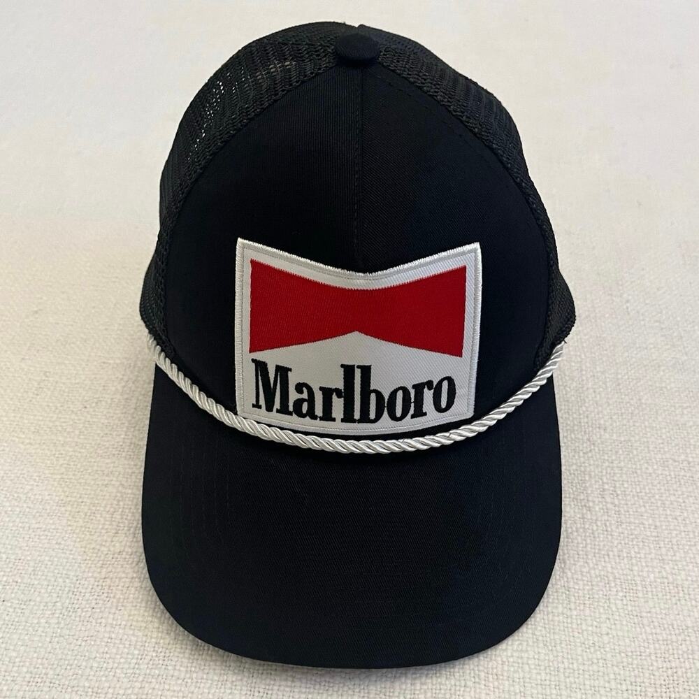 Marlboro Patch Trucker Hat Retro Style Black Meshback Snapback white Rope Cap